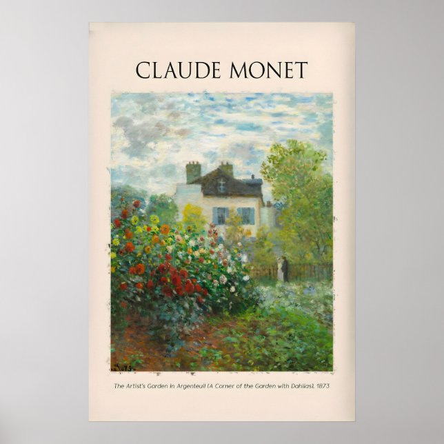 Monet Konstnärsträdgård Argenteuil Dahlias Blommor Poster (Framsidan)