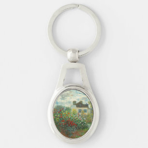 Monet Konstnärsträdgård i Argenteuil Målning Ovalt Silverfärgad Nyckelring