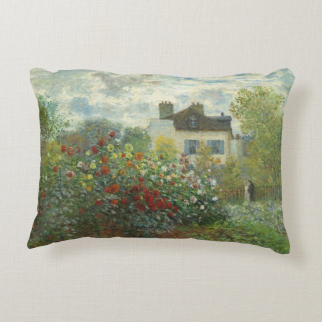 Monet Konstnärsträdgård i Argenteuil-målning Prydnadskudde (Baksidan)