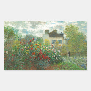 Monet Konstnärsträdgård i Argenteuil-målning Rektangulärt Klistermärke