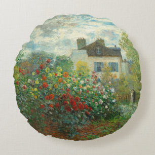 Monet Konstnärsträdgård i Argenteuil-målning Rund Kudde