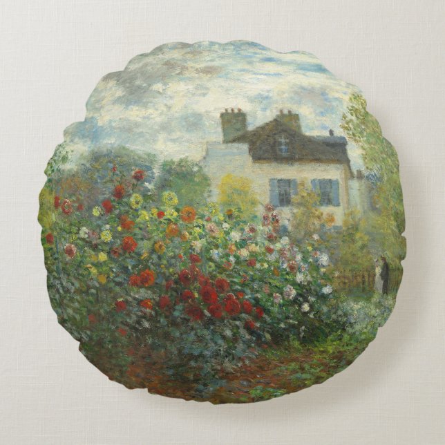 Monet Konstnärsträdgård i Argenteuil-målning Rund Kudde (Framsidan)