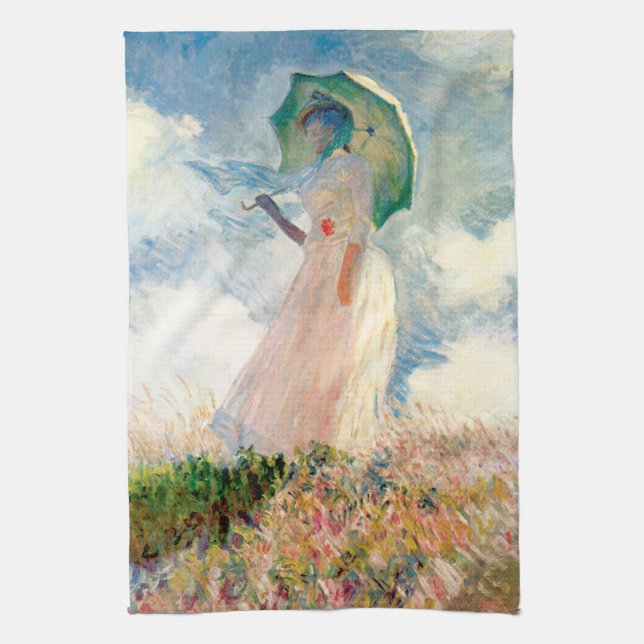 Monet kvinna med en ett slags solskydd kökshandduk (Vertikal)
