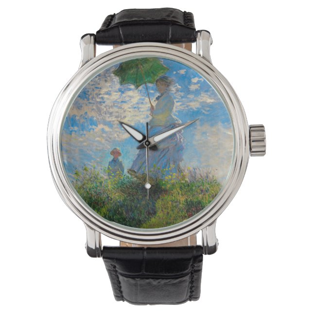 Monet Kvinna Parasoll Impressionism Armbandsur (Framsida)