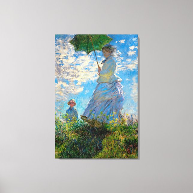 Monet Kvinna Parasoll Impressionism Canvastryck (Framsida)