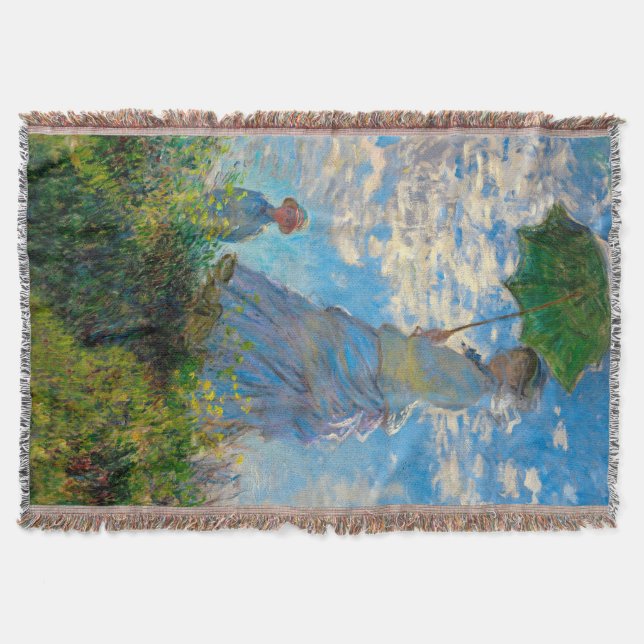 Monet Kvinna Parasoll Impressionism Filt (Framsidan)