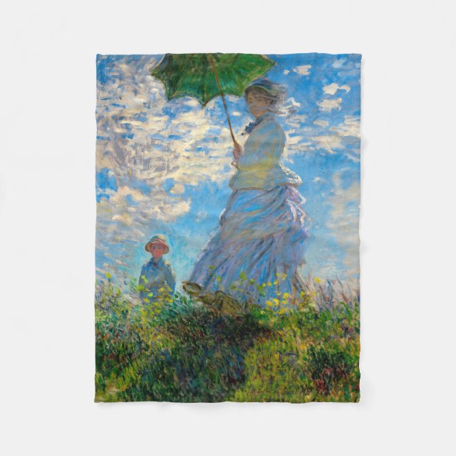 Monet Kvinna Parasoll Impressionism Fleecefilt (Framsidan)