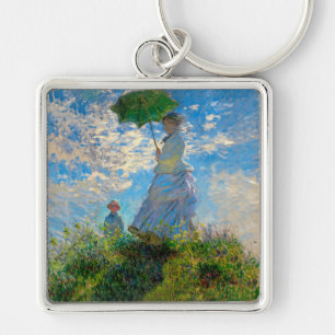 Monet Kvinna Parasoll Impressionism Fyrkantig Silverfärgad Nyckelring
