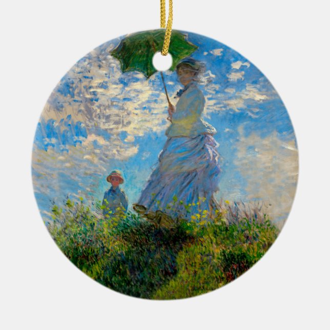 Monet Kvinna Parasoll Impressionism Julgransprydnad Keramik (Framsidan)