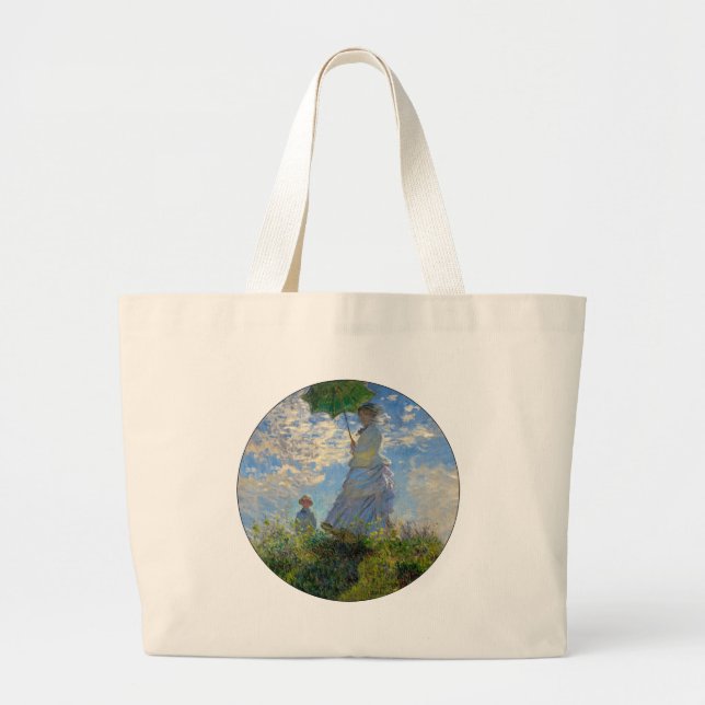 Monet Kvinna Parasoll Impressionism Jumbo Tygkasse (Framsidan)
