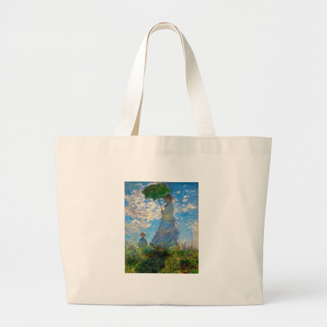 Monet Kvinna Parasoll Impressionism Jumbo Tygkasse (Framsidan)