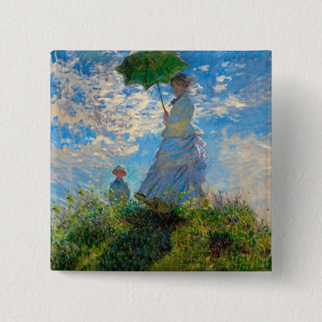 Monet Kvinna Parasoll Impressionism Knapp (Framsida)