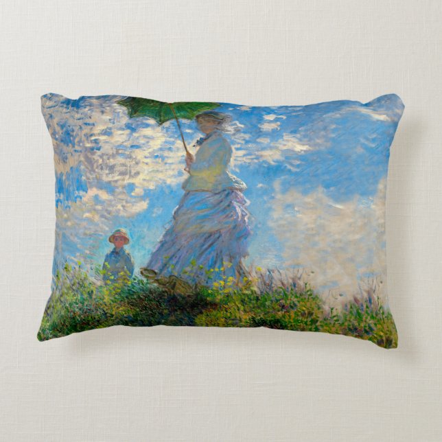Monet Kvinna Parasoll Impressionism Prydnadskudde (Baksidan)