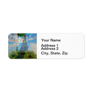 Monet Kvinna Parasoll Impressionism Returadress Etikett