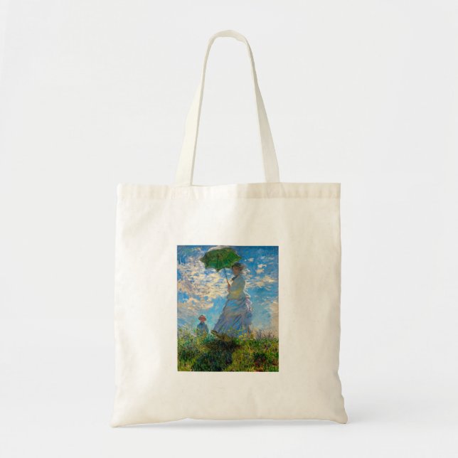 Monet Kvinna Parasoll Impressionism Tygkasse (Framsidan)