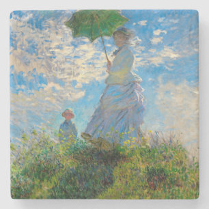 Monet Kvinna Parasoll Impressionism Underlägg Sten