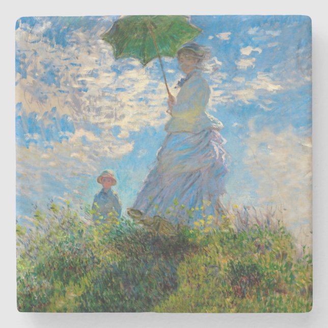 Monet Kvinna Parasoll Impressionism Underlägg Sten (Framsidan)
