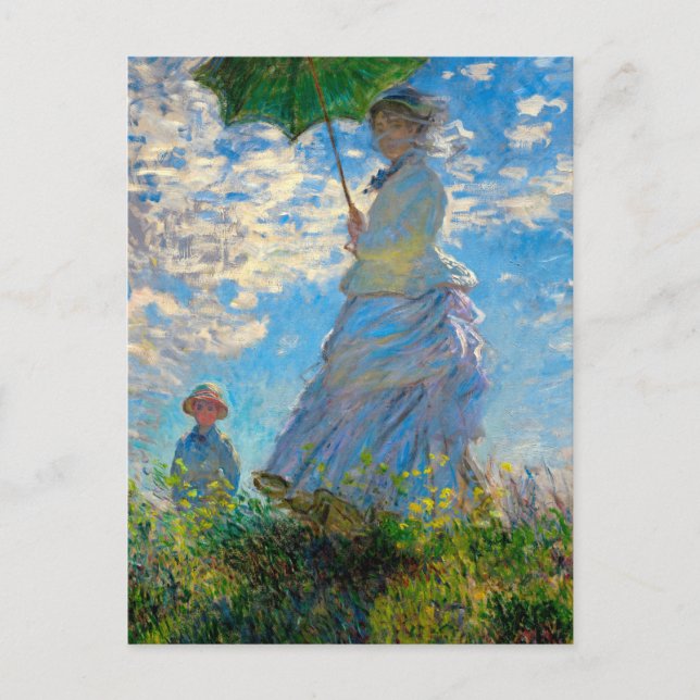 Monet Kvinna Parasoll Impressionism Vykort (Framsida)
