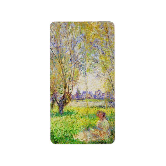 Monet-kvinnan som sitter under den vackra konsten  adressetikett (Framsidan)