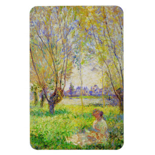 Monet-kvinnan som sitter under den vackra konsten magnet