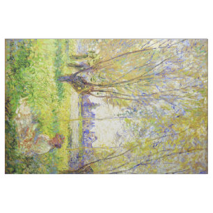 Monet-kvinnan som sitter under den vackra konsten tyg