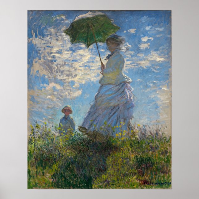 Monet - kvinnor med parasol, madame Monet och son Poster (Framsidan)