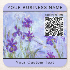 Monet - Lilac Irises / Iris Mauves - QR-kod Underlägg Papper Kvadrat