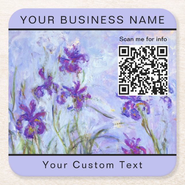 Monet - Lilac Irises / Iris Mauves - QR-kod Underlägg Papper Kvadrat (Framsidan)