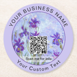 Monet - Lilac Irises / Iris Mauves - QR-kod Underlägg Papper Rund