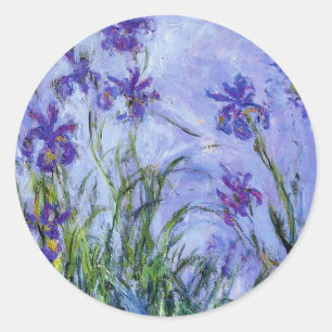 Monet Lilac Irises Stickers Runt Klistermärke