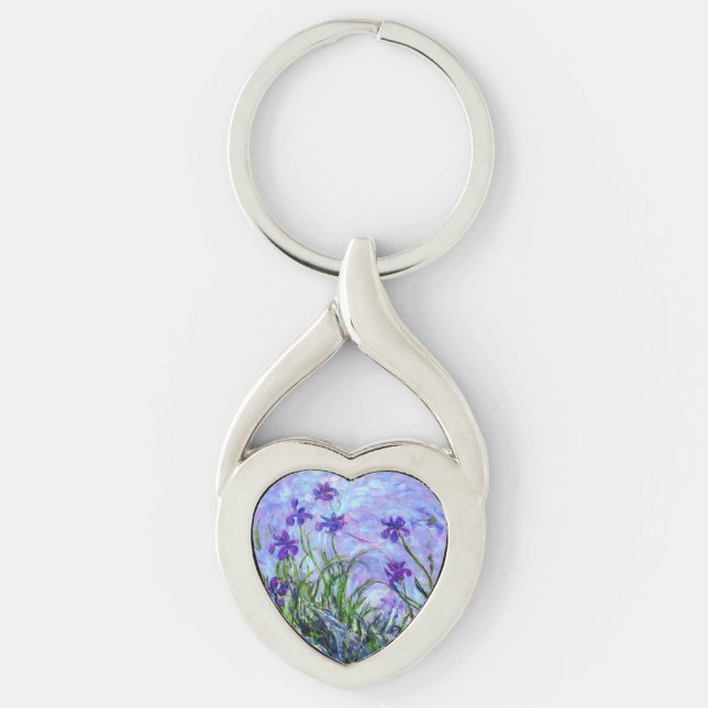 Monet Lilac Irises Twisted Heart Silverfärgad Nyckelring (Framsidan)