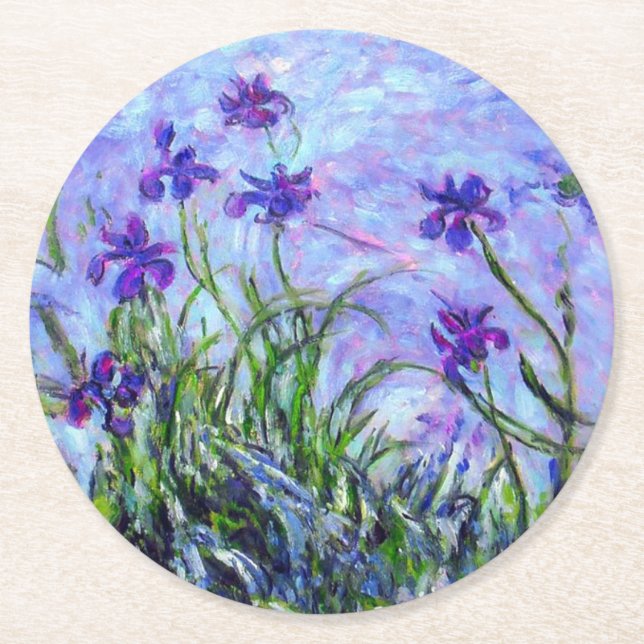Monet Lilac Irises Underlägg Papper Rund (Framsidan)