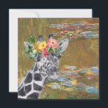 Monet Liljedamm och giraff gratulationskort<br><div class="desc">Vacker och konstnärlig sammanställning med Claude Monets Liljedamm som bakgrund med porträtt av giraff med akvarell blomsterkrans överlägg.</div>