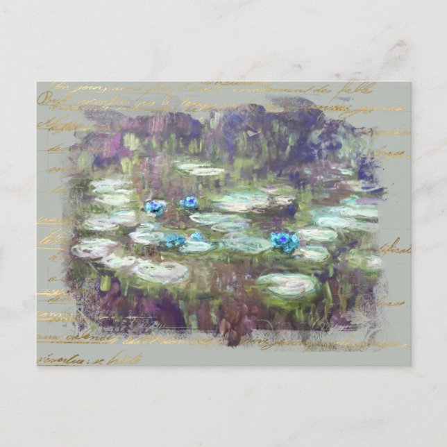 ** Monet Lily Dynors Pond Old Guld Handwrite AR23 Vykort (Framsida)