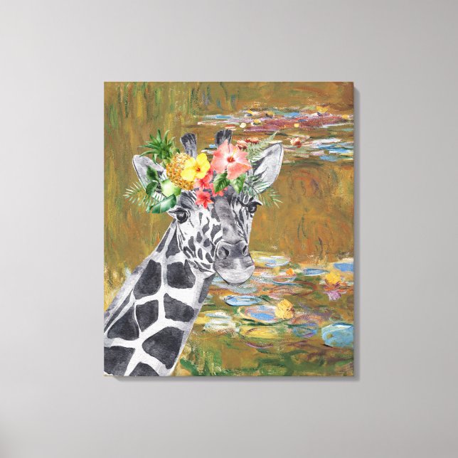 Monet Lily Pond och Giraffe Compilation Canvastryck (Framsida)