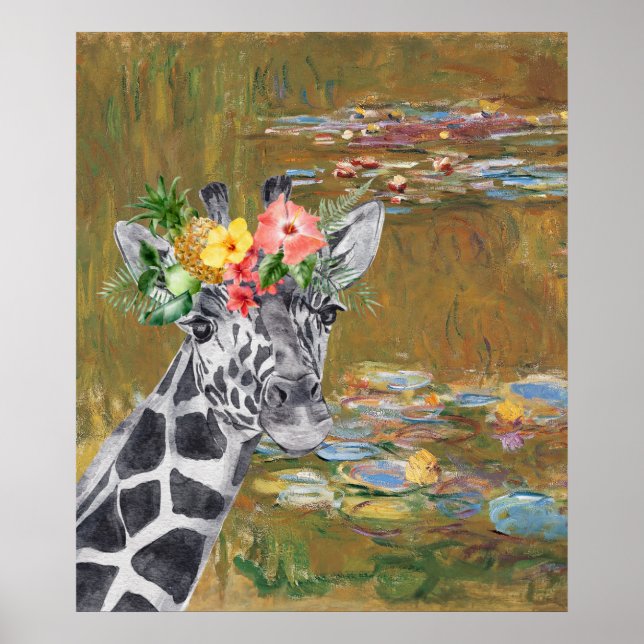 Monet Lily Pond och Giraffe Compilation Poster (Framsidan)