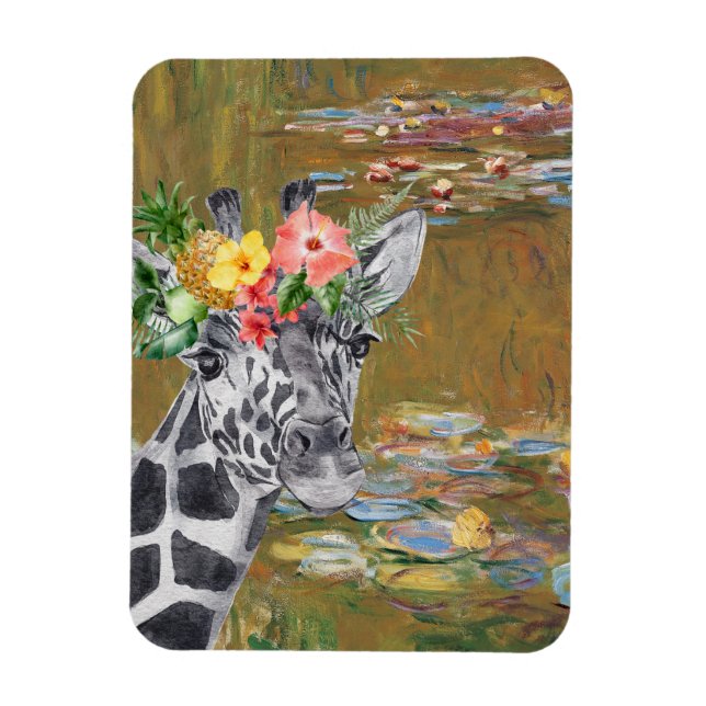 Monet Lily Pond och Giraffe Magnet (Vertikal)