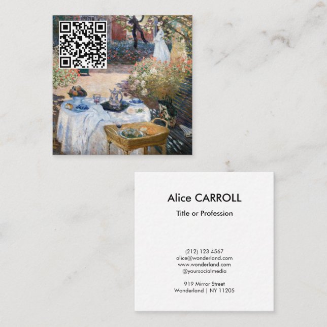 Monet - Lunchen, dekorativ panel - QR-kod Fyrkantigt Visitkort (Fram/baksida)