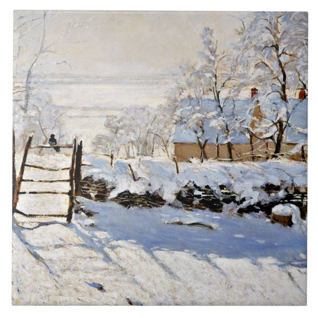 Monet - Magpie, berömd-målning, Kakelplatta (Framsidan)