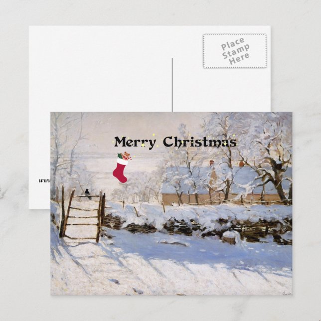 Monet - Magpie, julhälsningar Helg Vykort (Fram/baksida)