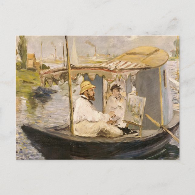 Monet målar i sin ateljébåt | Édouard Manet Vykort (Framsida)