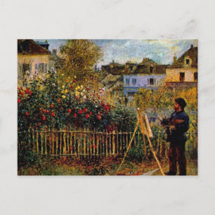 Monet målar i sin trädgård av Claude Monet Vykort