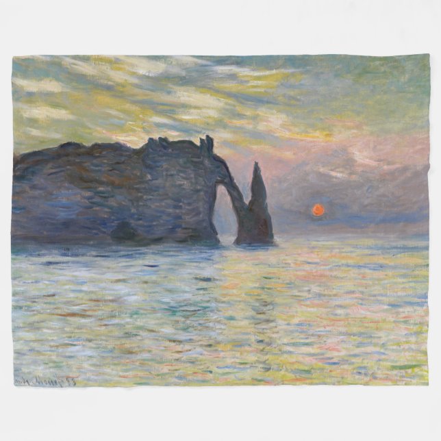 Monet - Manneport, Cliff at Etretat, Sunset Fleecefilt (Framsidan (Horisontell))