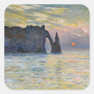 Monet - Manneport, Cliff at Etretat, Sunset Fyrkantigt Klistermärke