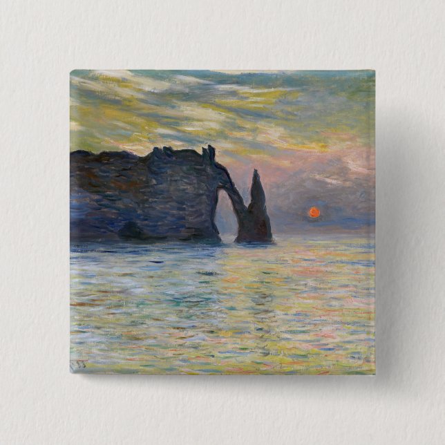 Monet - Manneport, Cliff at Etretat, Sunset Knapp (Framsida)