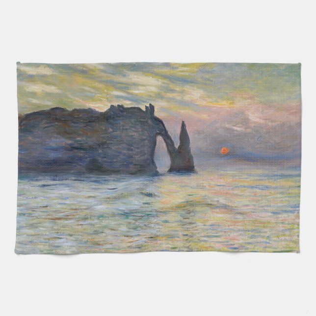 Monet - Manneport, Cliff at Etretat, Sunset Kökshandduk (Horisontell)