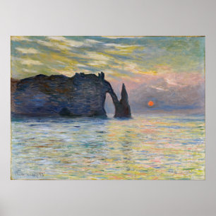 Monet - Manneport, Cliff at Etretat, Sunset Poster
