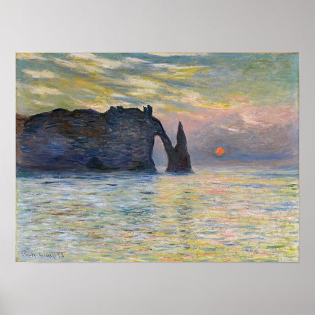 Monet - Manneport, Cliff at Etretat, Sunset Poster (Framsidan)