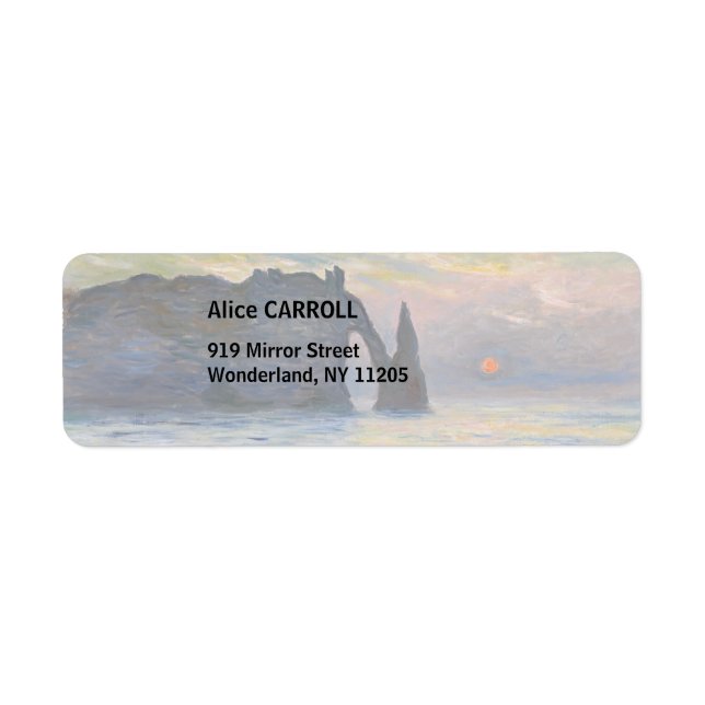 Monet - Manneport, Cliff at Etretat, Sunset Returadress Etikett (Framsidan)