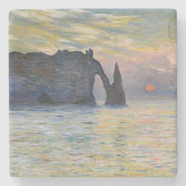 Monet - Manneport, Cliff at Etretat, Sunset Stenunderlägg (Framsidan)
